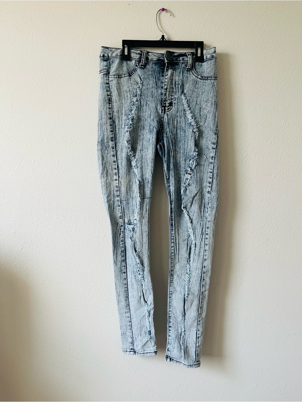Light Blue Acid Wash Distressed Skinny Jeans Size 9